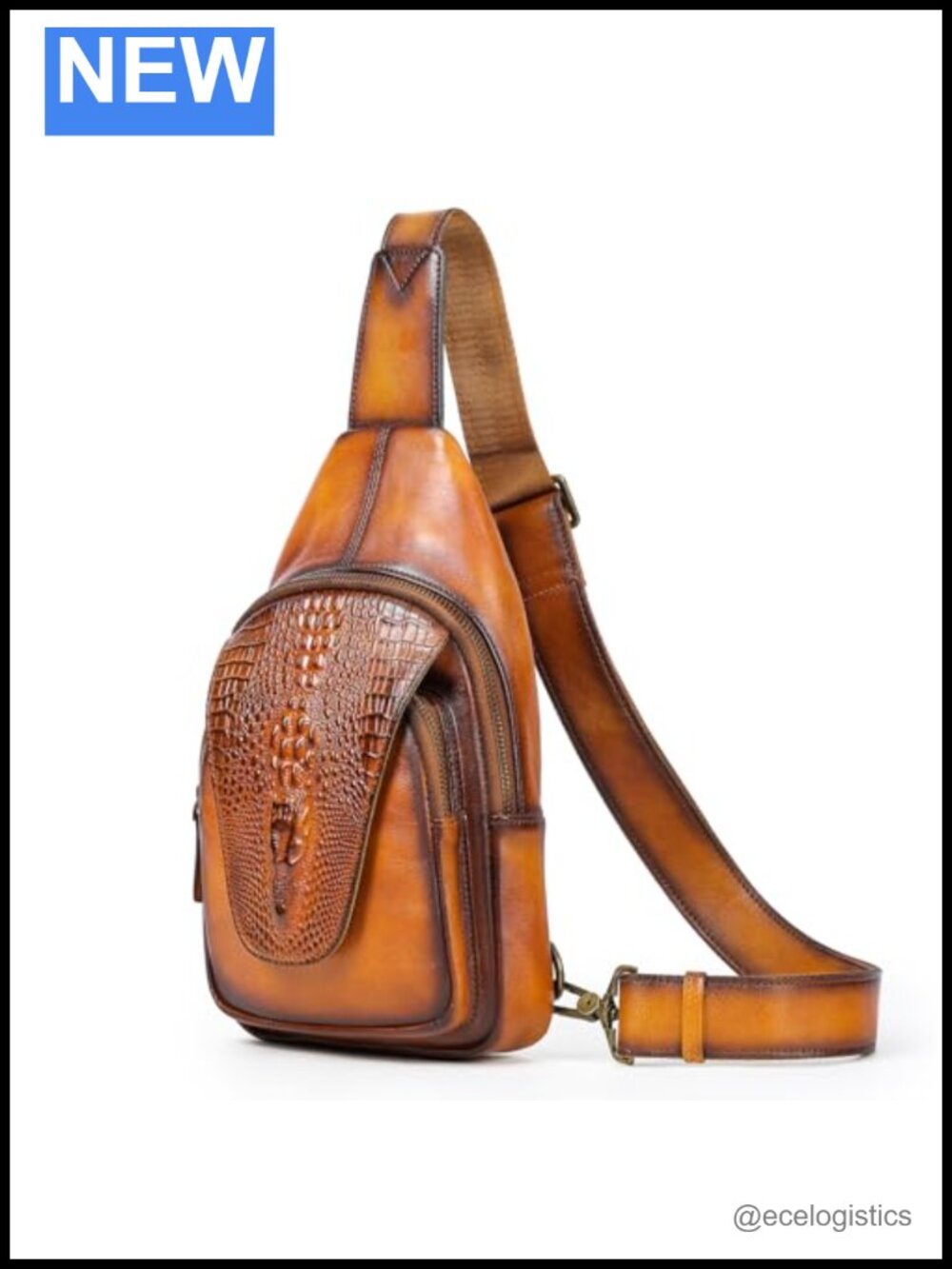 Genuine Leather Crocodile Flap Crossbody Sling Bag for Men Adjustable Strap